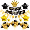 Birthday Flag Balloon Set Black Gold Bronzing Flag Pentagram Sequined Ball Crown Party Decoration