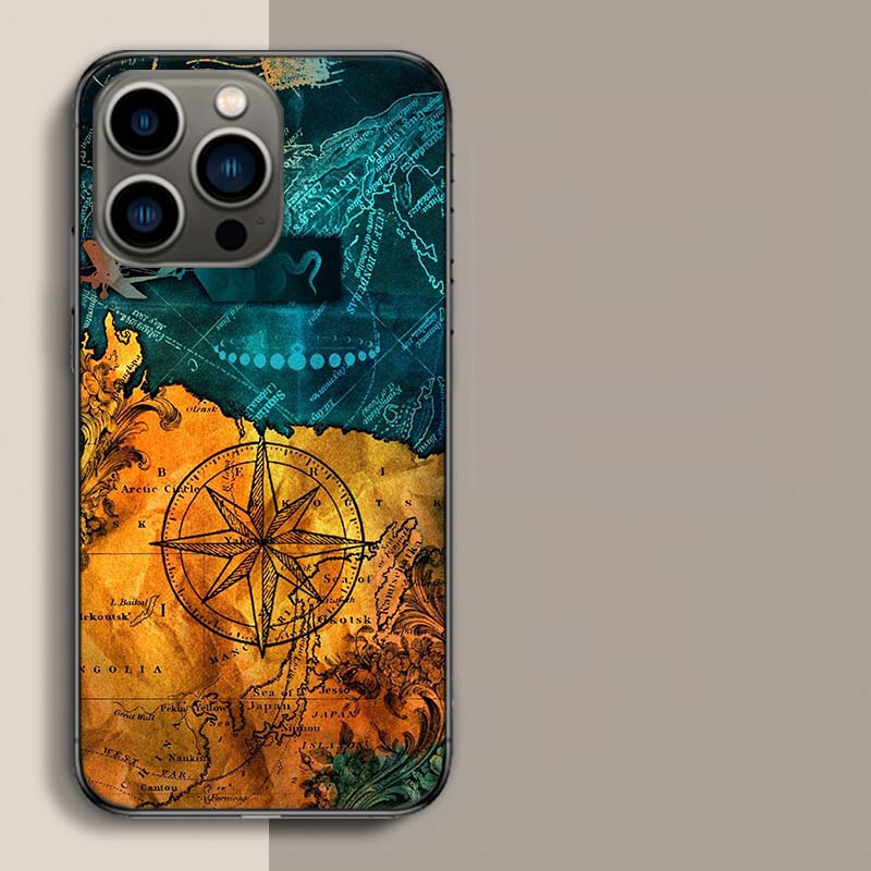 Compass Map Voyage Phone Case For Iphone 17 Air 15 Pro 14 Plus 16 Pro Max 12 13 Mini 11 16E X XS Cover Cute Fundas