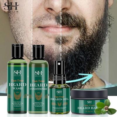 Beard Growth Kit For Men Nourishing Moisturizing Moustache Growth Enhancer Oil Tea Tree Anti Hair Loss Shampoo Beard Care