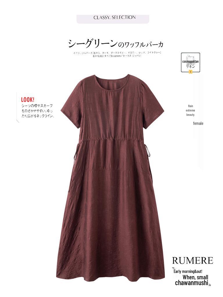 2025 Summer Loose Women's Round Neck Short Sleeve Slimming Long Dress