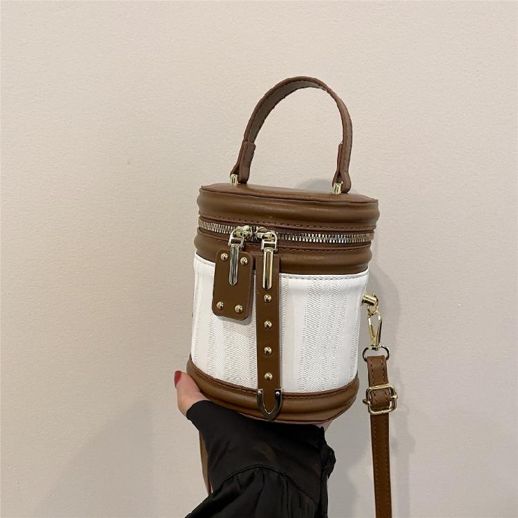 Shoulder Crossbody Bag PU Leather Cylinder Bag Bucket Handbag for Daily Activity