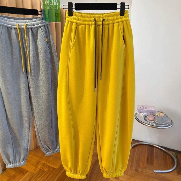 

Extra-large Fleece and Thickened Sweatpants for Men and Women In Autumn and Winter, Loose and Casual Harun Radish Skinny Pants M жёлтый