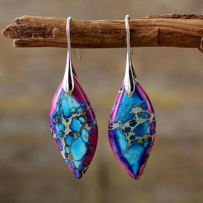 Bohemian Multicolour Emperor Stone Geometric Drop Earring Popular Natural Gem Jewelry Earrings For Women Luxury Accessories Gift