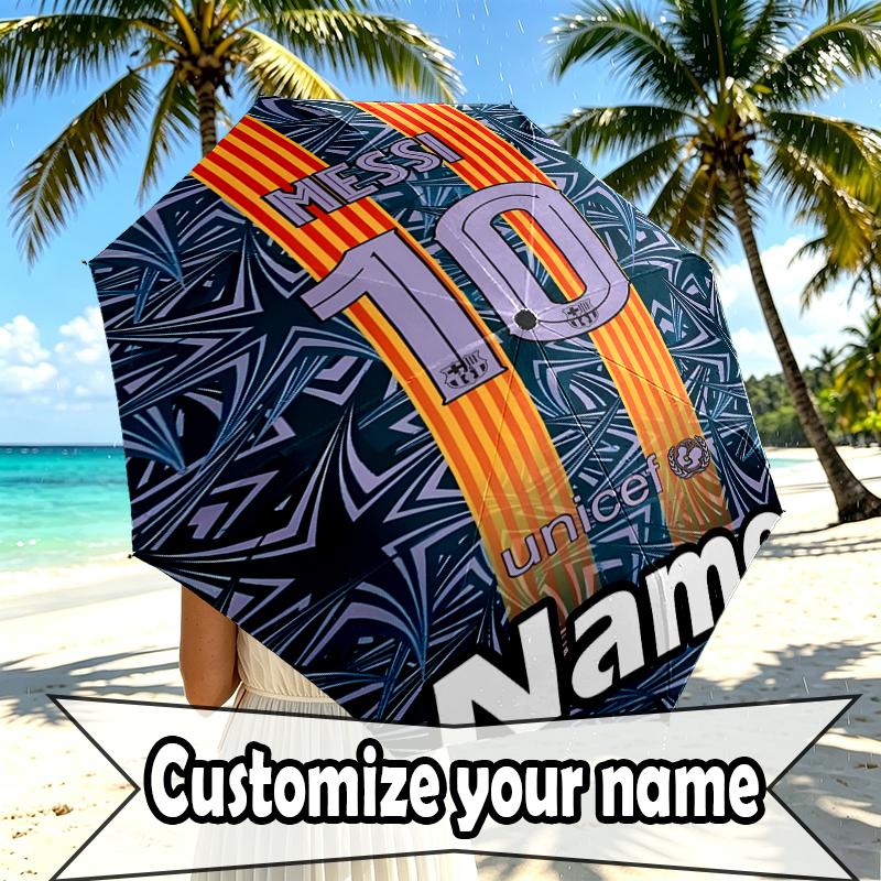 Custom Name Personalized Lionel Messi Print Umbrella, Auto Open Close, 8‑Rib Sturdy Frame, Commute Camping Hiking Use, Birthday Gift