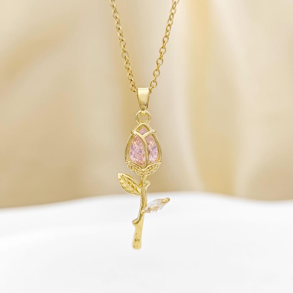 Tulip Zircon Pendant Necklace - Versatile, Non-fading Titanium Steel Women's Accessory