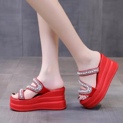 Red White Slippers Wedge Heels Women Sandals Platform Wedges Shoes Ladies Summer Sandals Beach Sandals High Platform Slippers