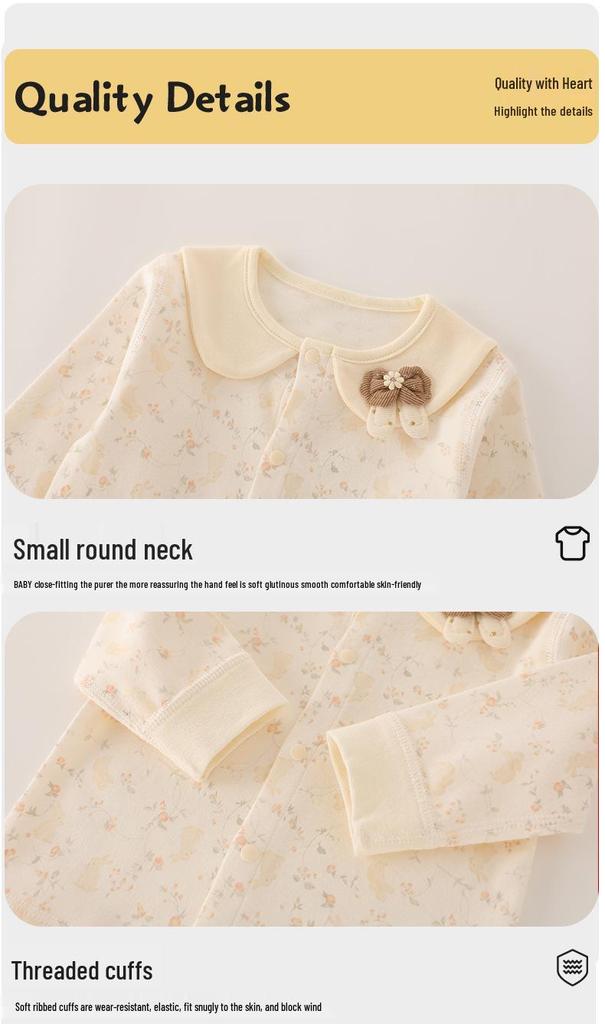 Frühlings- und Herbst-Baby-Baumwoll-Zweiteiler mit hohem Bund, nahtlos - Prinzessinnen- & Britischer Stil