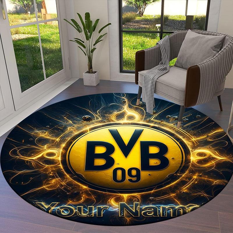 Borussia Custom Name Round Area Rug,Carpet Rug for Living Room Bedroom Sofa Playroom Decor,Non-slip Floor Mat