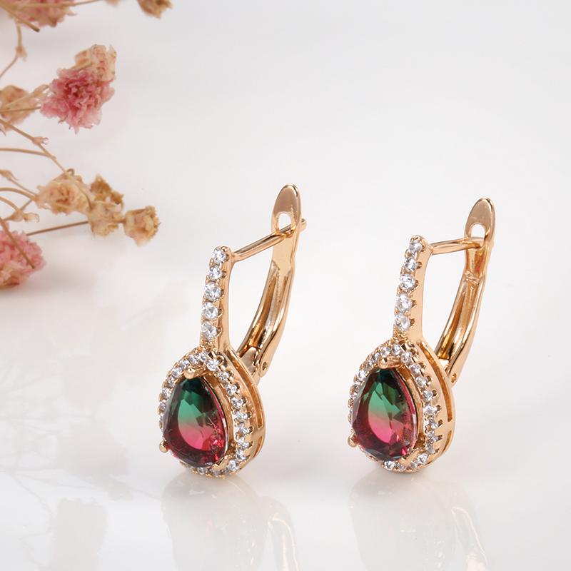 Kinel Fargerike Cubic Zirconia engelske øredobber for kvinner luksus vintage rosegull farge fine smykker