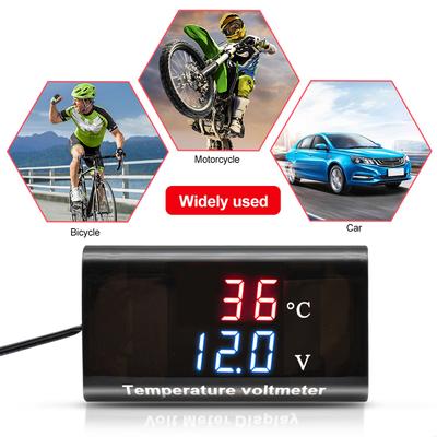 DC 12V 0.28 Inch Dual Display LED Digital Temperature Sensor Voltmeter Thermometer Voltage Meter Tester For Car Motorcycle