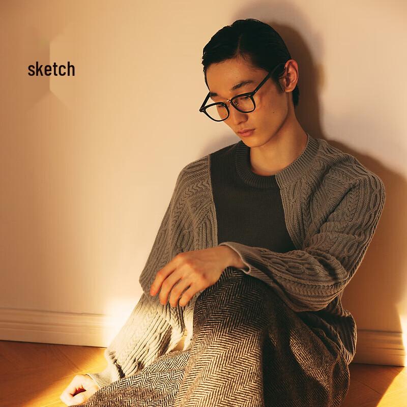 Men's Loose Fit Color Block Round Neck Long Sleeve Sweater