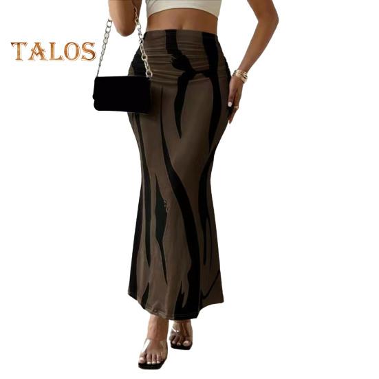 

Женская юбка-рыбий хвост с узором «зебра», прикрывающая бедра, длинная юбка с высокой талией для офиса и леди, длинная юбка для работы, отдыха, повседневной носки S коричневый