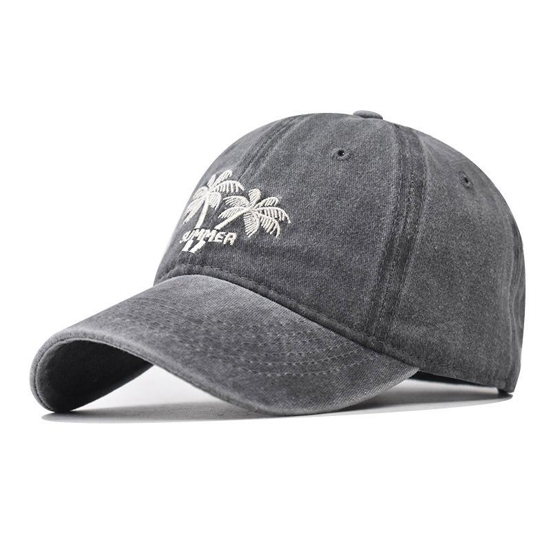 Cotton Coconut Tree Baseball Cap Washed Cartoon Embroidered Baseball Cap Foreign Trade European and American Washed Cap