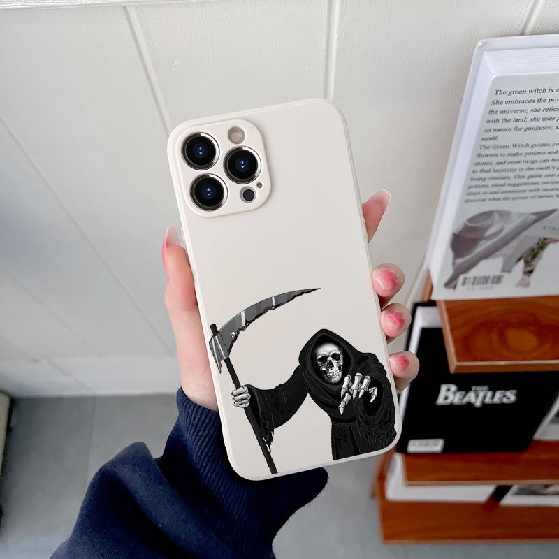 Grim Reaper Skull Skeleton Original Square Liquid Silicone Phone Case For iPhone 14 11 12 13 Pro Max Mini X XS XR 7 8 Plus Cover
