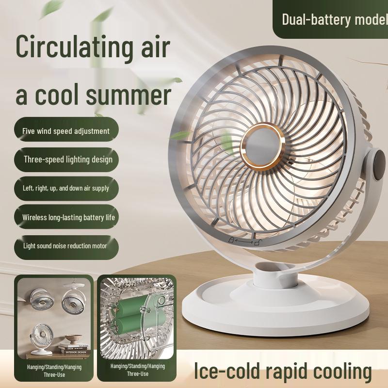USB Rechargeable Desktop Fan with Night Light and Long Battery Life for Home, Air Circulation & Outdoor Use