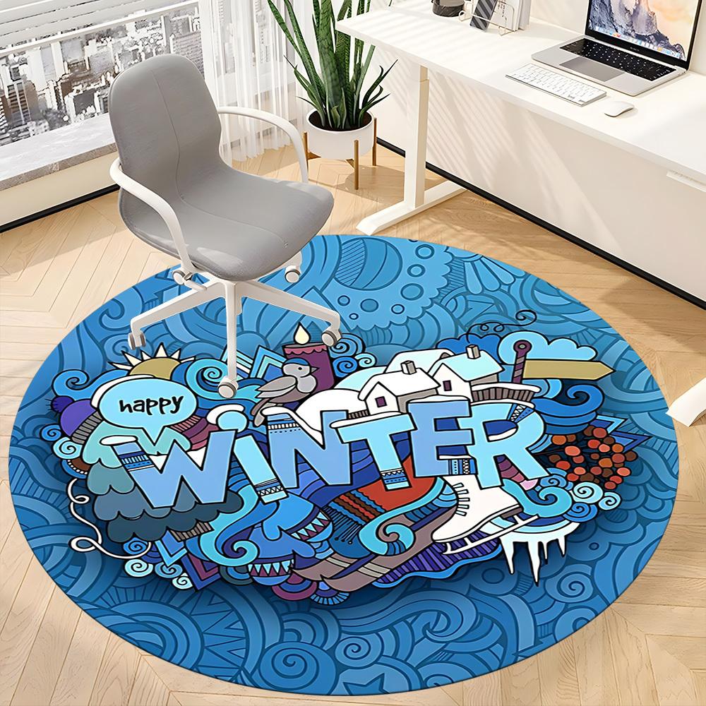 1pc Winter Sports Chair Carpet for Office, Round Polyester Mat, Indoor Decor for Office, Washable Non-slip Carpet yy251219141