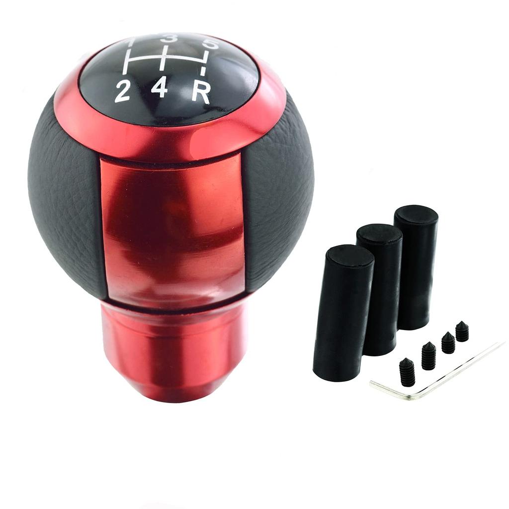 Abfer Round Shifter Knob Car Gear Stick Shifter Handle Fits Most Manual Automatic Vehicles Trucks 5-Speed (Red)