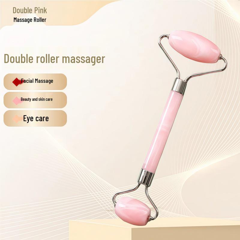 Rose Quartz Heart-Shaped Double-Headed Facial & Body Roller and Gua Sha Massage Set