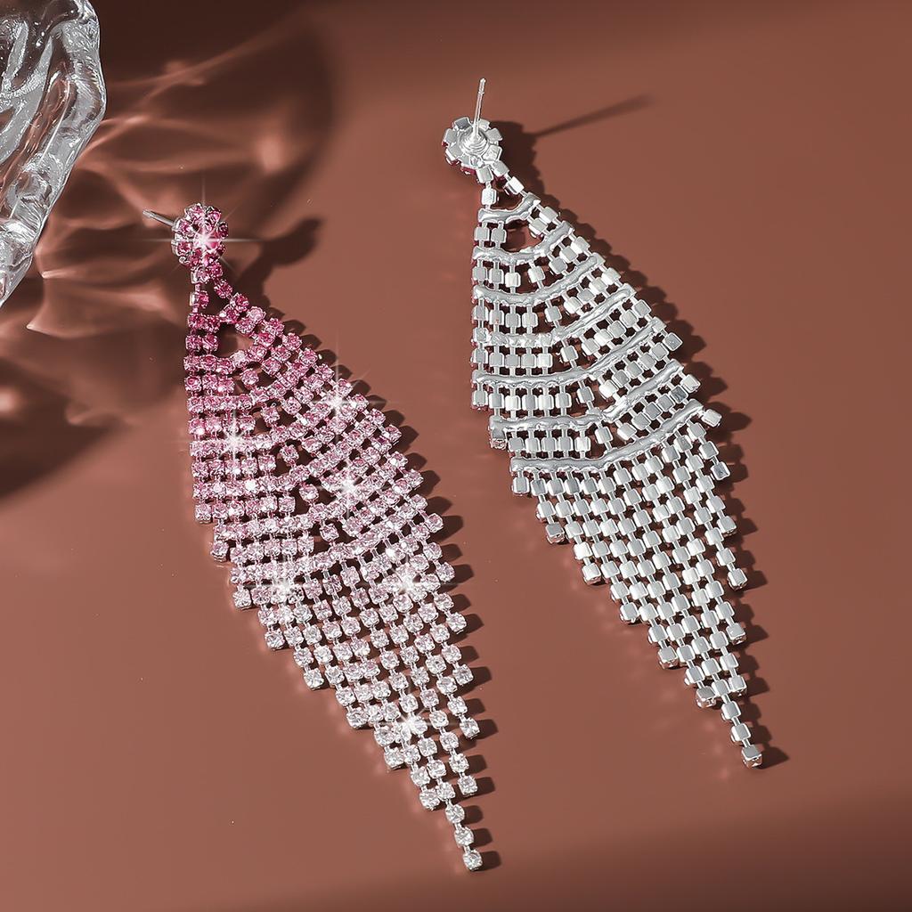 Ladies Light Luxury Rhombus Long Tassel Shines Crystal Ear Drop