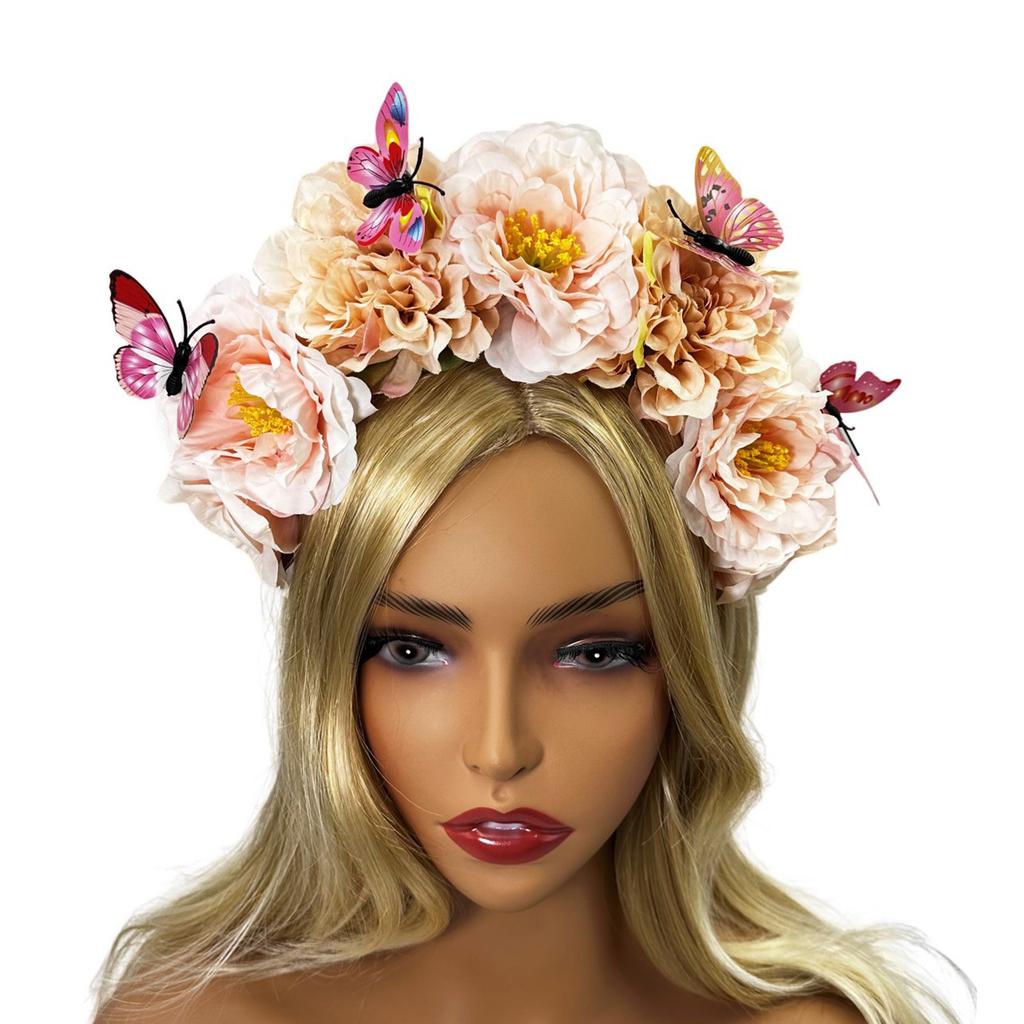 Elegant Flower Hairband Bohemian Style Realistic Butterfly Headband for Girls Halloween Trendy Model Show Headband