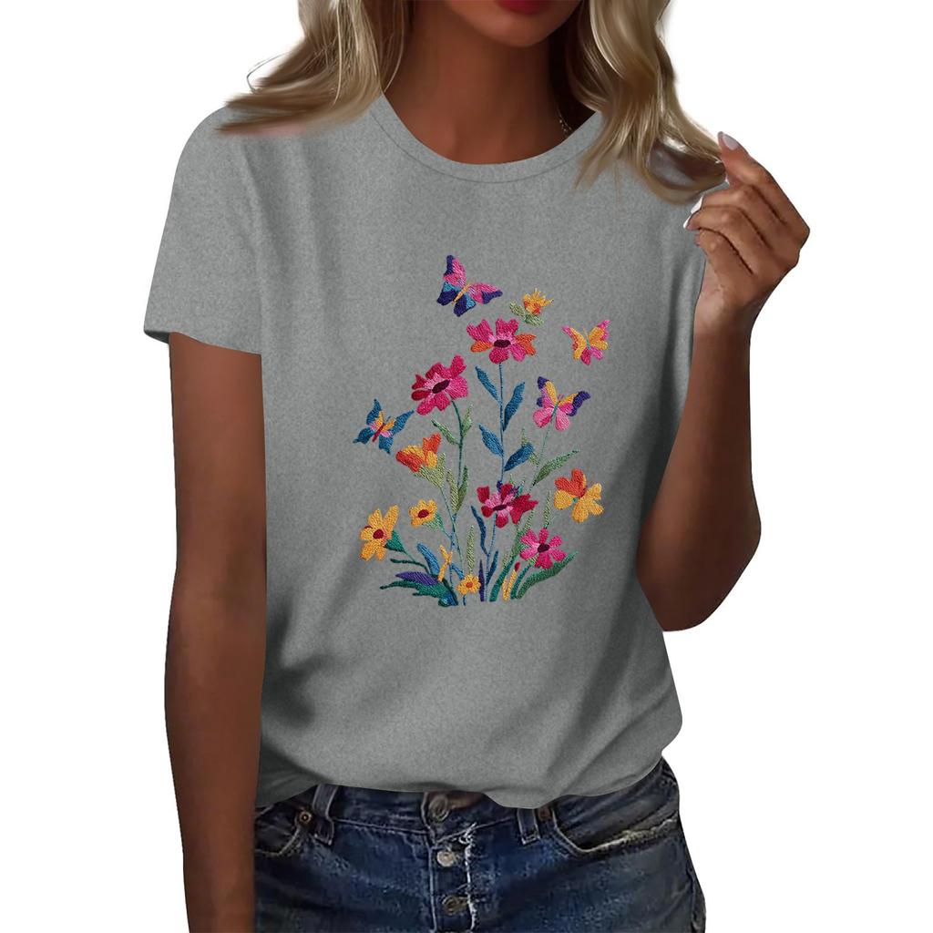 Women's Fashion Casual Printed Round Neck Short Sleeved T-Shirt Top T-Shirt Top Top