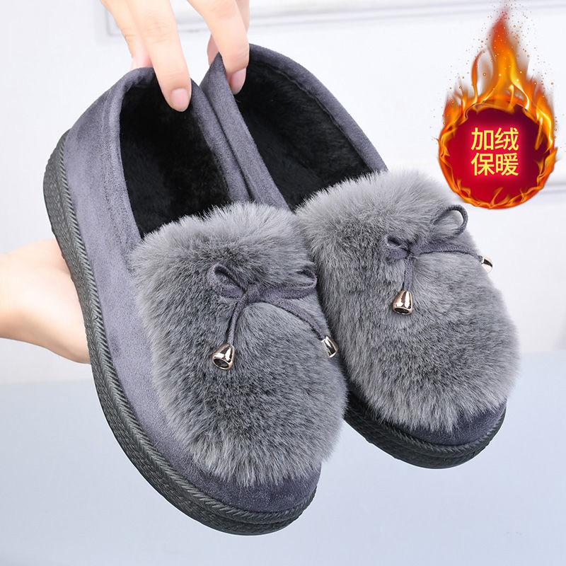 New Autumn and Winter Fluffy Shoes Women's Velvet Warm Women's Cotton Shoes Flat-soled Doudou Shoes Old North Cloth Shoes Versatile Casual