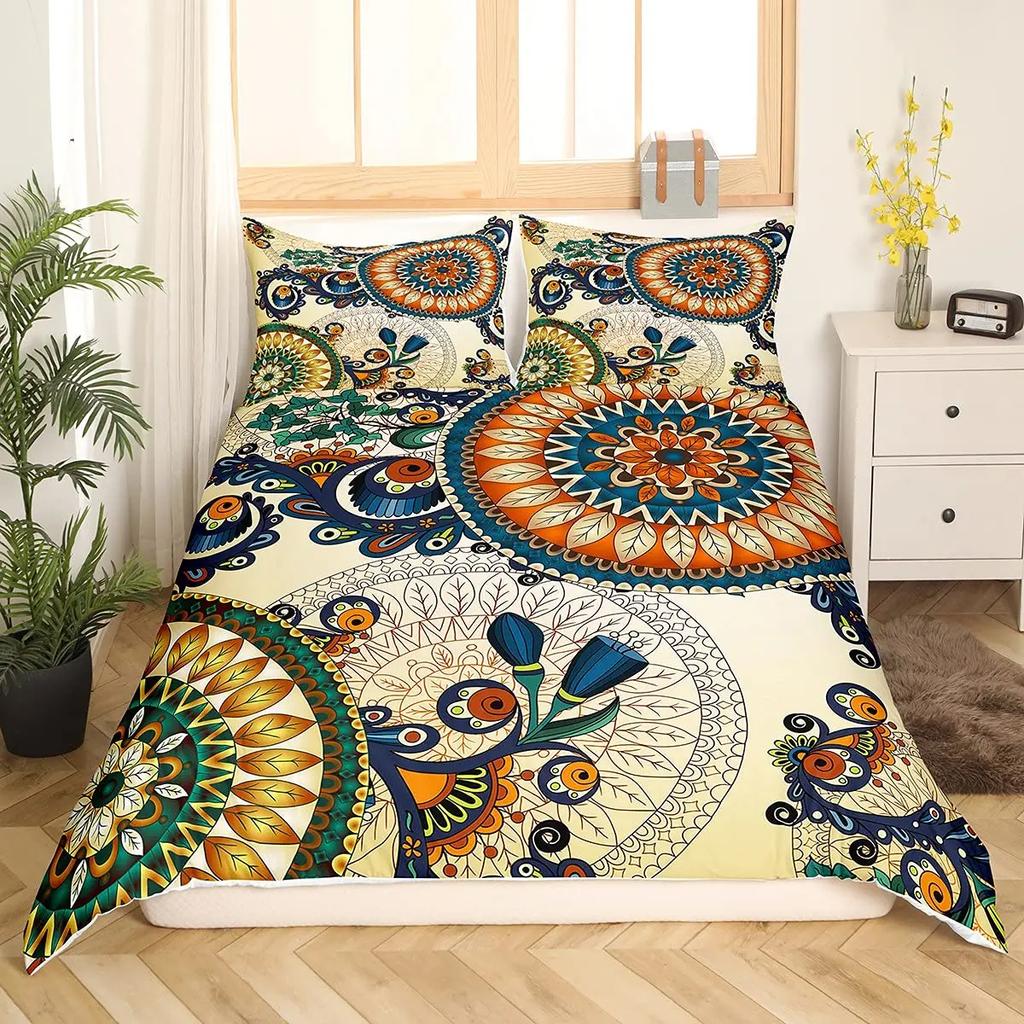 Mandala Purple Galaxy Duvet Cover Boho Chic Petal Flower Bohemian Meditation Gypsy Hippie Floral Exotic Retro Decor Women Gifts