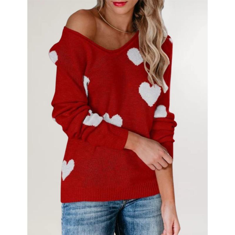 Herbst- und Winter-Neue Modelle, lockerer Liebe Valentinstag V-Ausschnitt Strickpullover Pullover Damen