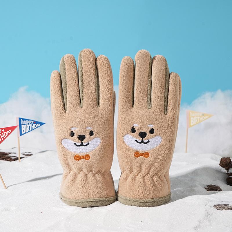 Children's Warm Gloves for Autumn and Winter  Five Fingered Fleece for Cold Protection Cute Cartoon  Student Outdoor Snow Play Ollie Fleece Gloves