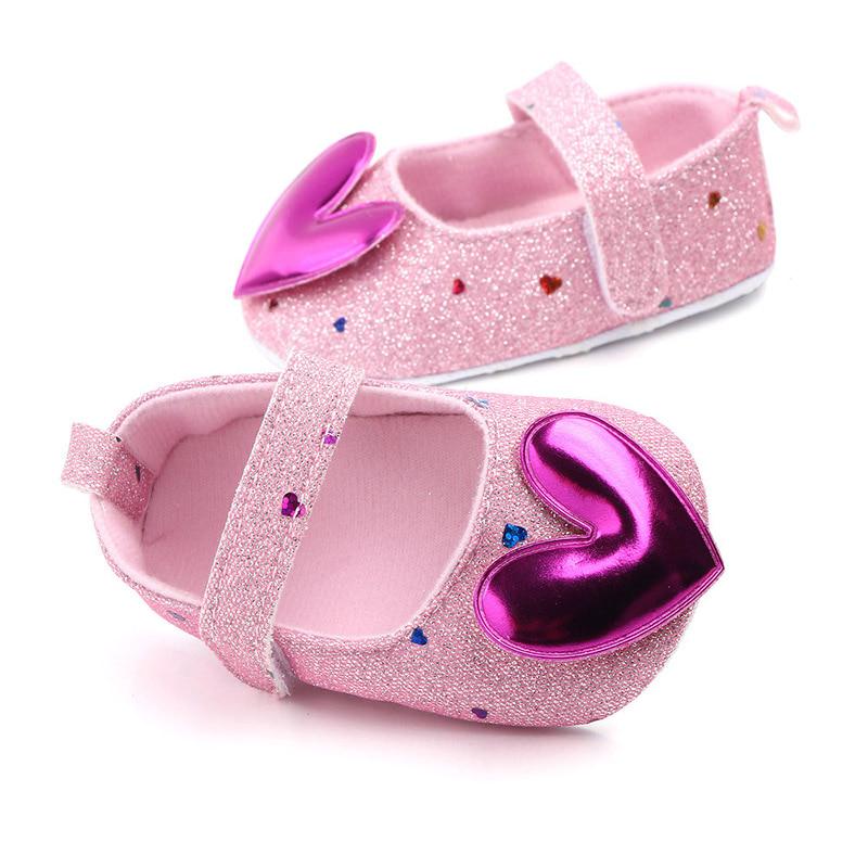 Infant Glitter Shoes Mary Jane Princess Party Shoes Heart-Shaped Baby Girls Anti-Slip First Walking Shoes Prewalkers