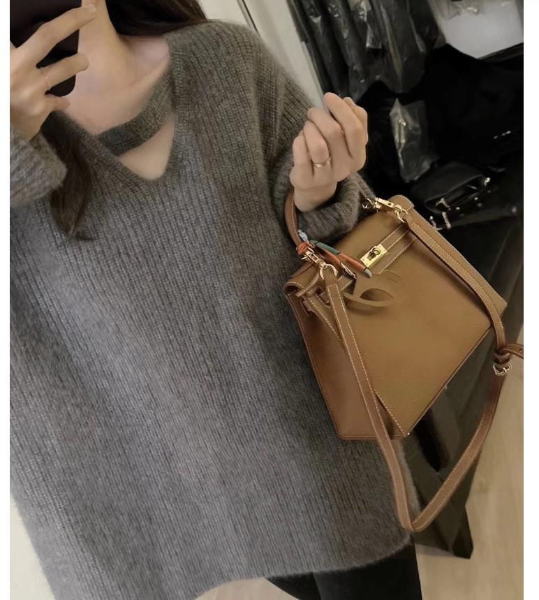 Korean-Style Hollow V-Neck Pullover Sweater - Women's Loose Fit Knit Base Layer