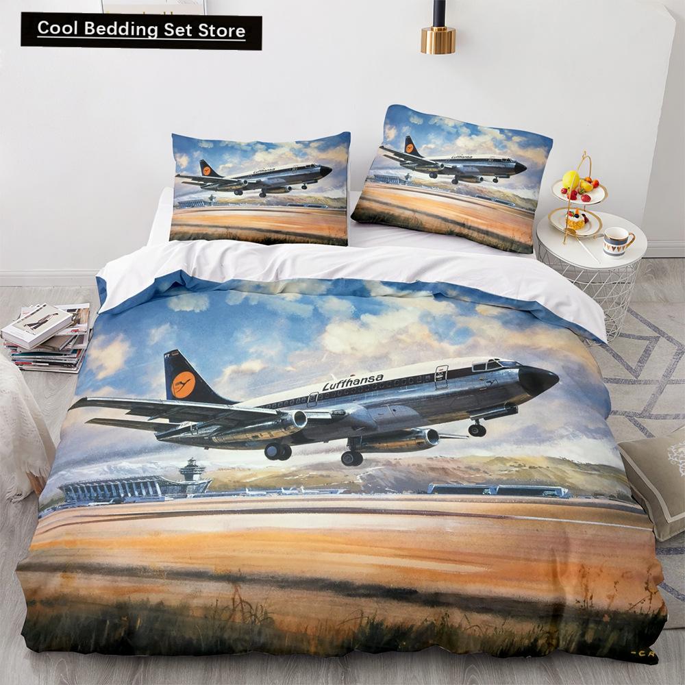 Airplane King Queen Full Duvet Cover Vintage Fighter Bedding Set for Kids Teens Adults Sky Clouds Grey 2/3pcs Soft Quilt Cover