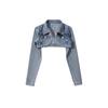 Womens Short Cropped Denim Jacket With Shawl Collar Retro Biker Style High Waist Sexy Fit