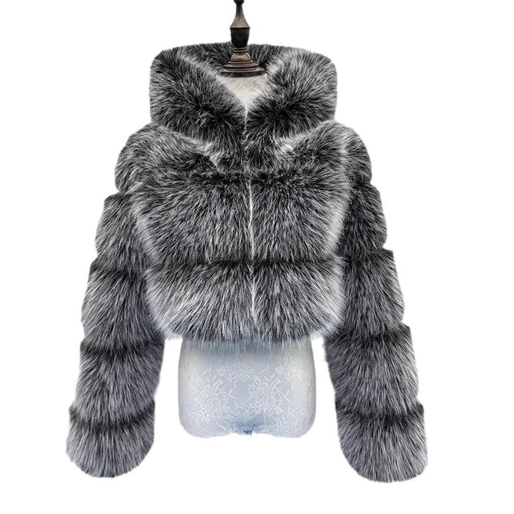 Damen S-6XL Kunstfuchs-Pelzmantel mit Kapuze - Europäischer und Amerikanischer Stil für Herbst/Winter