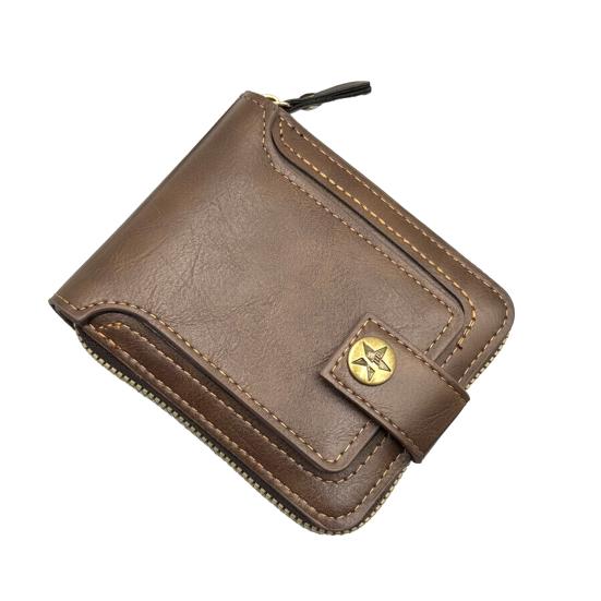 Men Faux Leather Wallet Large Capacity Wallet with ID Window Zipper Button Vintage Front Pocket Anti-Theft Multi-Slots Credit Card Holder светло-коричневого