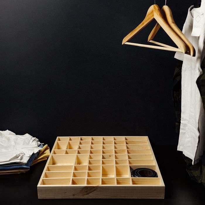 Creative Deco Vitrine Plateau Étagère en Bois | 51 Compartiments | 52 x 46 x 5 cm | Rangement Bijoux Armoire Tiroir | Organisateur