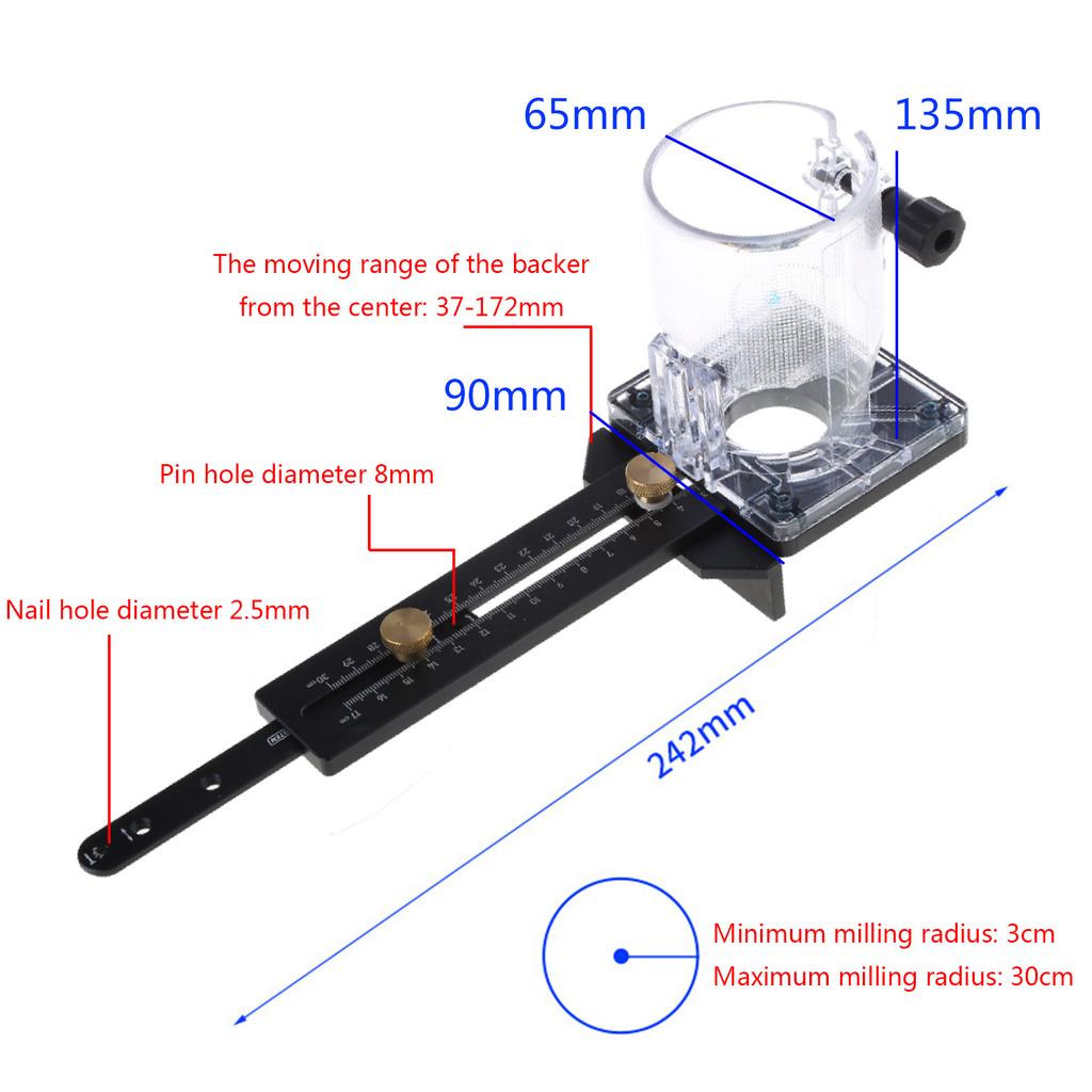 Portable Circle Cutting Jig for Electric Trimming Machine Wood Router Milling Circle Slotting Base DIY Tools with Scale