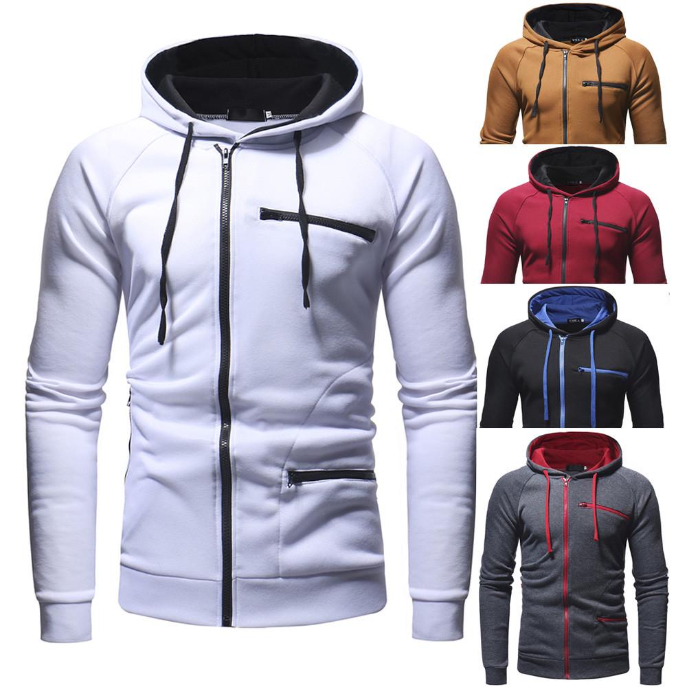 Men's Autumn Casual Solid Long Sleeve Hoodie Sweatshirt Top Outwear