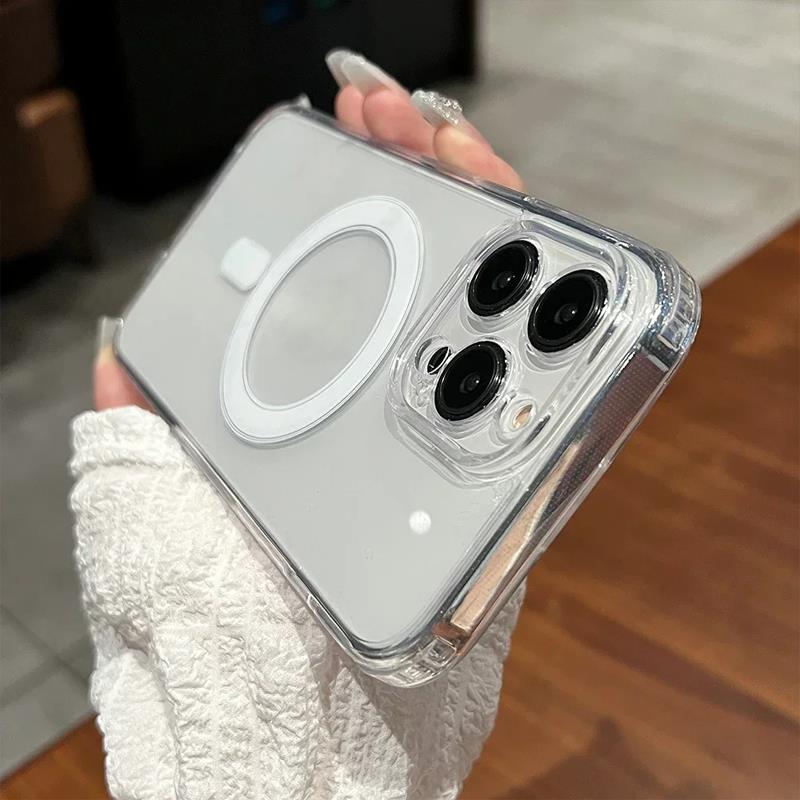 Magnetic Transparent Case For iPhone16 15 14 11 13 12 16 Pro Max Plus For Magsafe Clear Wireless Charging Cases Back Cover
