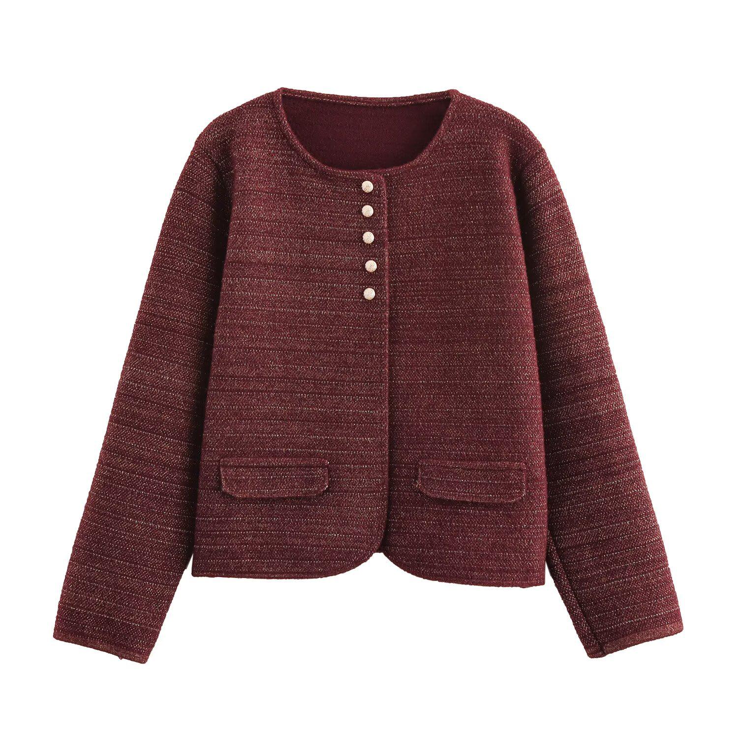 

2024 Осень Женский Кардиган Свитер В Европейском и Американском Стиле Золотой Нитью One Size красный