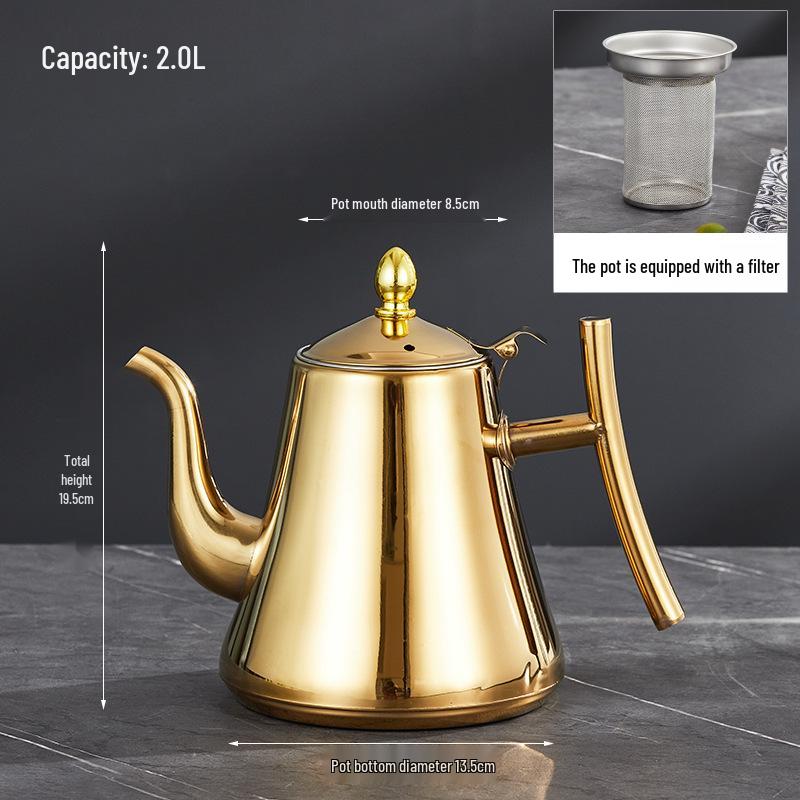 Stainless Steel Teapot with Filter for Induction Cookers - Long Spout, Large Capacity, Ideal for Restaurant Use.