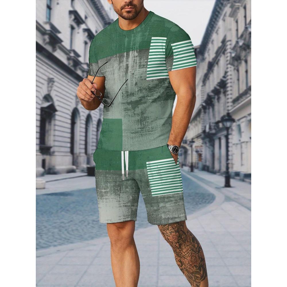 

Summer Men s Quick-Drying Short-Sleeved Casual Sports Fitness Two-Piece Set - Breathable and Sweat-Repelling Fitness Top and Bottom Pants Set XL