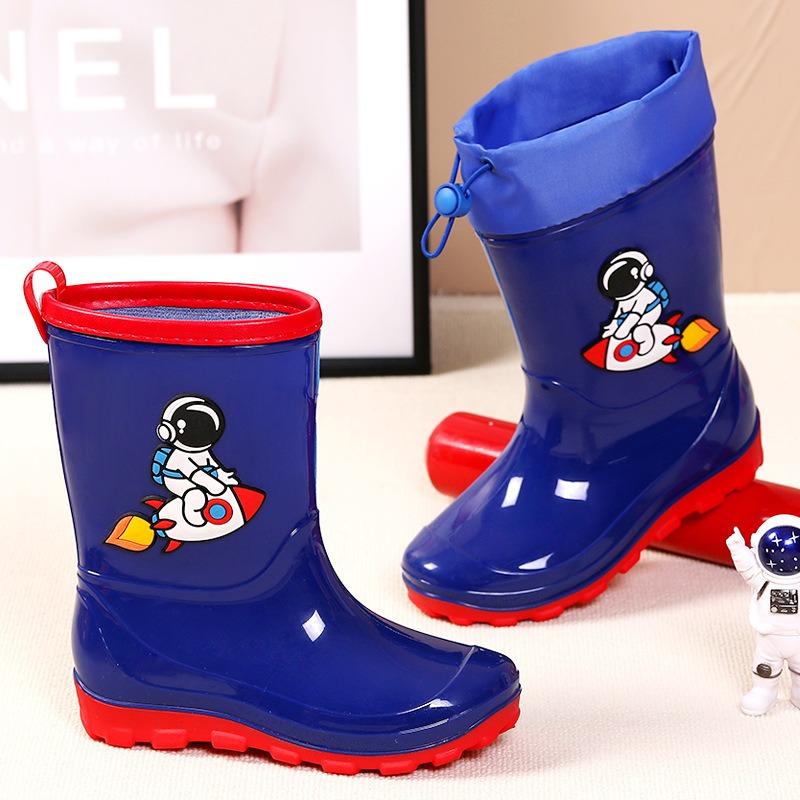 Pink children's astronaut water boots, boys and girls, rain shoes, non-slip water shoes, going to school on rainy days, wading rubber shoes