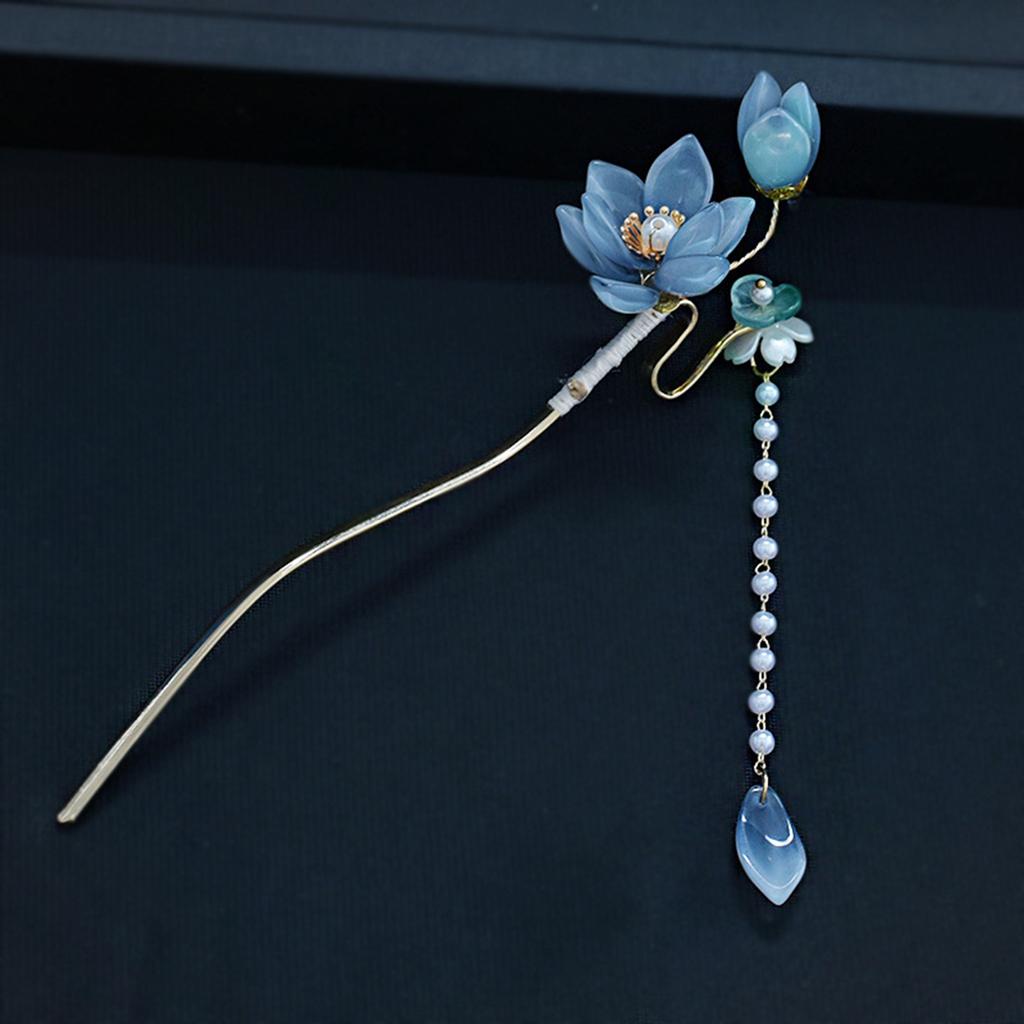 Chinese Style Vintage Hairpin Elegant Flower Vine Jade Stone Hair Stick Hanfu Cheongsam Evening Dress Hair Decor Accessories