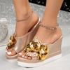 Slope Heel Cool Slippers Women's Summer New Rhinestone Sequins Flower Transparent Thick-soled Muffin One-word Drag Women's Shoes