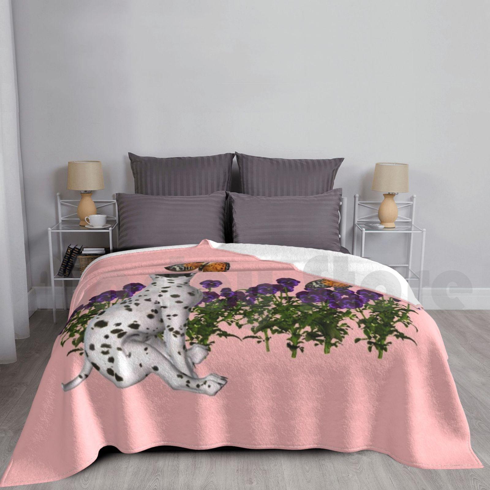 Dalmatian Puppy Butterflies Flowers Blanket Fashion Custom Animal Dog Puppy Cute Dalmatian Puppies Size: 75*100cm, Weight: 230 GSM