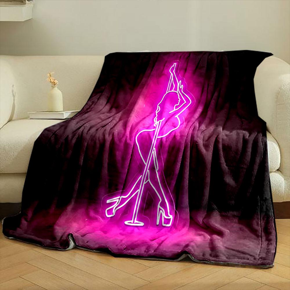A Neon Silhouette of a Woman Dancing On a Pole with a Pink Glow. for All Seasons Blanket Lunch Break Throw Gift