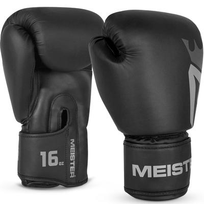 Meister Critical Boxing Ergonomic Training Matte 16 Gloves, High-Density Gloves, Black, Oz.