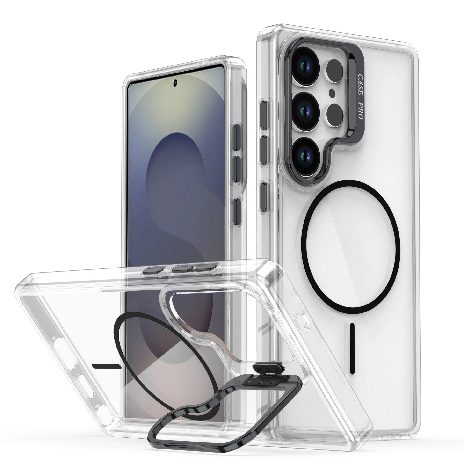 

Magnetic Wireless Charging Lens Holder Case for Samsung Galaxy S22 S23 S24 S25 Ultra S25 S24 S23 Plus for Accessories Back Cover For Galaxy S25 UItra чорний