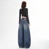 American retro blue wide-leg jeans women's spring loose casual scimitar pants versatile drape pants